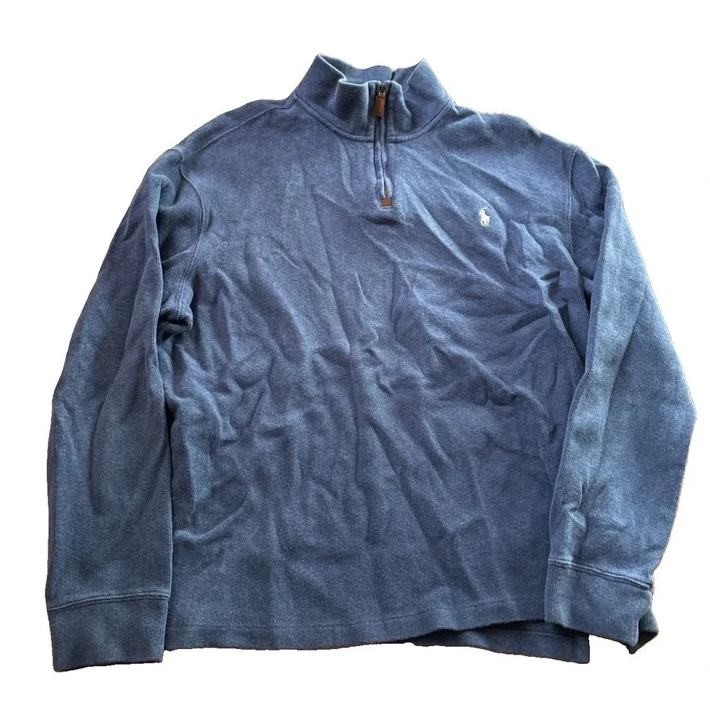 Polo Ralph Lauren Shirt Mens XL Navy Estate Rib Quarter Zip Cotton